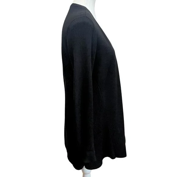 EILEEN FISHER PETITE BLACK COTTON SILK OPEN MID-LENGTH CARDIGAN - PM - Picture 2 of 8